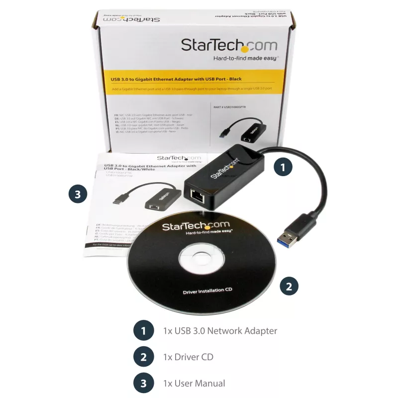 StarTech.com USB 3.0 Gigabit Etherneti adapter NIC USB-pordiga – must