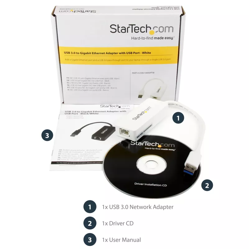 StarTech.com USB 3.0 Gigabit Ethernet adapter võrguliidese kaart USB-pordiga - valge