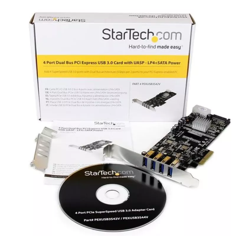 StarTech.com 4-pordiline PCI Express (PCIe) SuperSpeed USB 3.0 kaardiadapter kahe pühendatud 5 Gbps kanaliga – UASP – SATA / LP4 toide