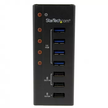 StarTech.com 4-pordiline USB 3.0 jaotur pluss 3 spetsiaalset USB laadimisporti (2 x 1 A ja 1 x 2 A) – seinale kinnitatav metallkorpus