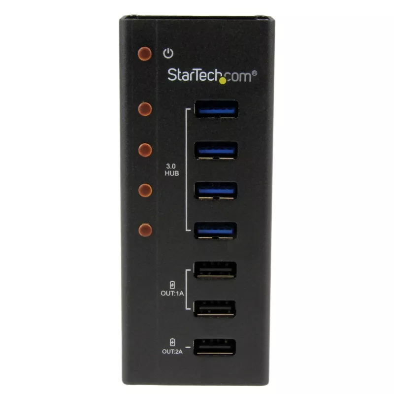 StarTech.com 4-pordiline USB 3.0 jaotur pluss 3 spetsiaalset USB laadimisporti (2 x 1 A ja 1 x 2 A) – seinale kinnitatav metallkorpus