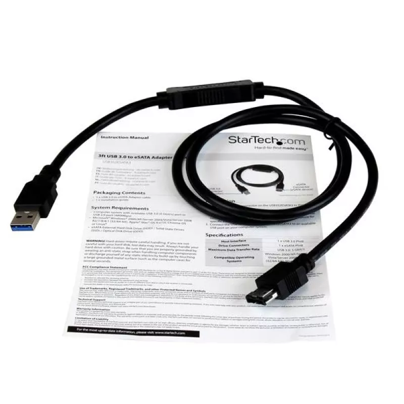 StarTech.com USB 3.0 to eSATA HDD / SSD / ODD adapterkaabel - 3ft eSATA Hard Drive to USB 3.0 adapterkaabel - SATA 6 Gbps