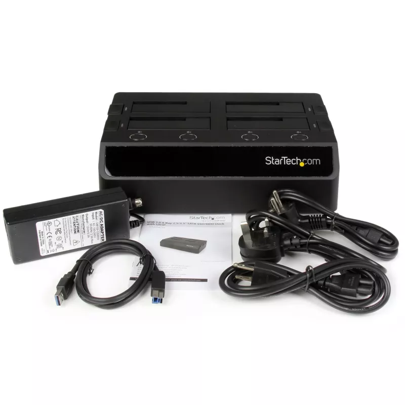 StarTech.com 4-pesaline USB 3.0 to SATA kõvaketta dokkimisjaam, USB kõvaketta dokk, väline 2,5/3,5-tolline SATA III SSD/HDD dokkimisjaam, vahetuspesaga kõvakettapesa, ülaltlaaditav