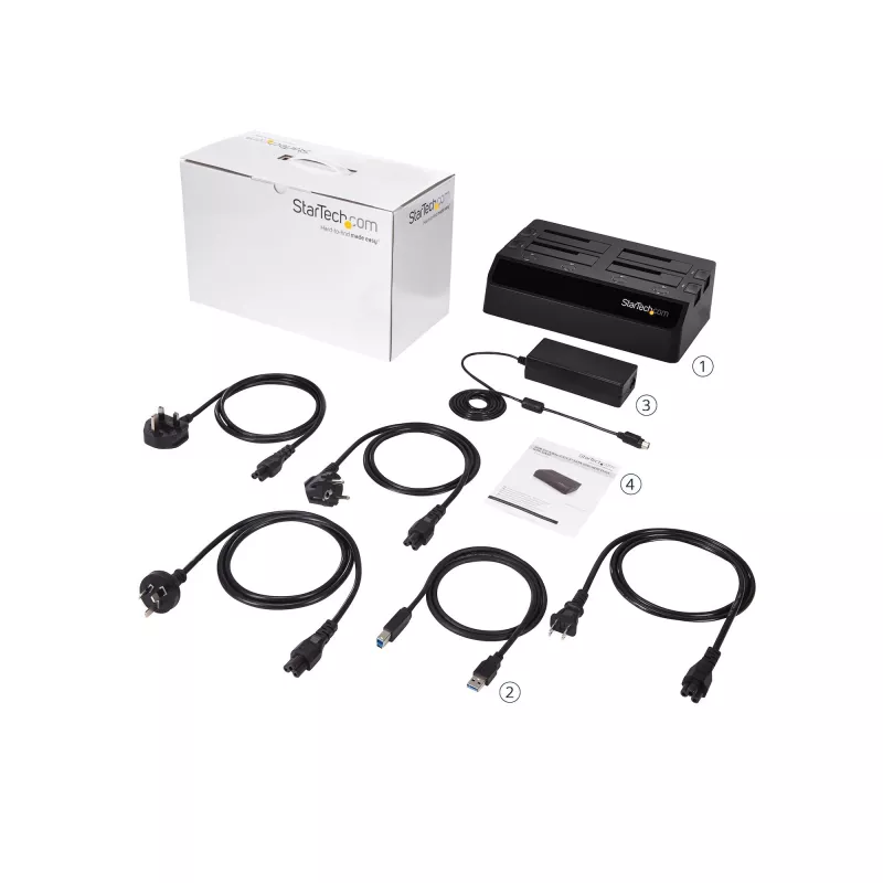 StarTech.com 4-pesaline USB 3.0 to SATA kõvaketta dokkimisjaam, USB kõvaketta dokk, väline 2,5/3,5-tolline SATA III SSD/HDD dokkimisjaam, vahetuspesaga kõvakettapesa, ülaltlaaditav