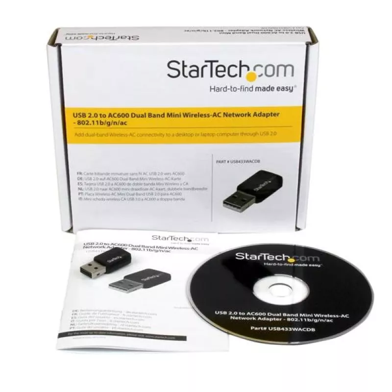 StarTech.com USB 2.0 AC600 Mini kahesageduslik Wireless-AC võrguadapter - 1T1R 802.11ac WiFi adapter