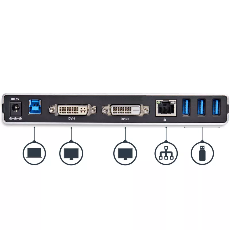 StarTech.com kahe monitoriga USB 3.0 dokkimisjaam DVI ja vertikaalse alusega