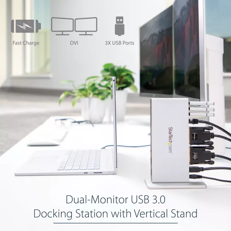 StarTech.com kahe monitoriga USB 3.0 dokkimisjaam DVI ja vertikaalse alusega