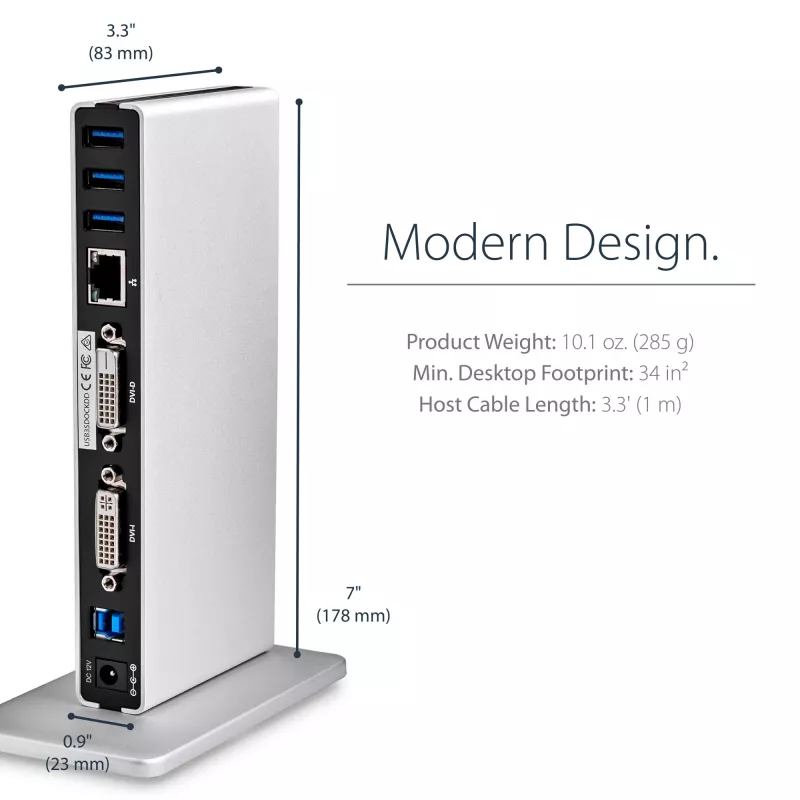 StarTech.com kahe monitoriga USB 3.0 dokkimisjaam DVI ja vertikaalse alusega