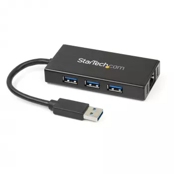 StarTech.com 3-pordiline kaasaskantav USB 3.0 jaotur ja Gigabit Ethernet - alumiiniumist sisseehitatud kaabliga