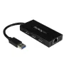 StarTech.com 3-pordiline kaasaskantav USB 3.0 jaotur ja Gigabit Ethernet - alumiiniumist sisseehitatud kaabliga