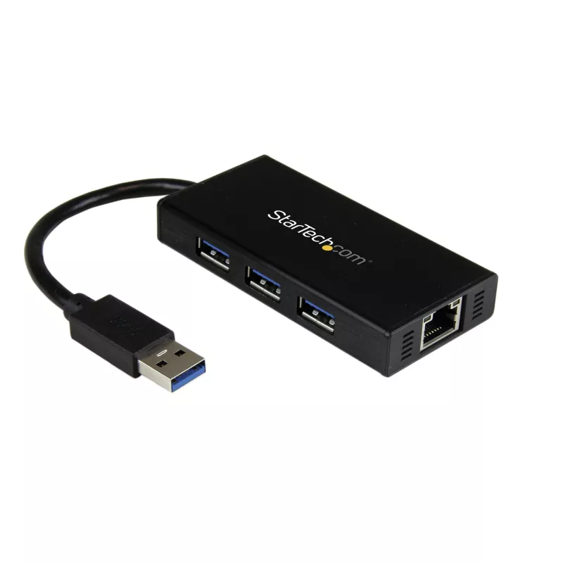 StarTech.com 3-pordiline kaasaskantav USB 3.0 jaotur ja Gigabit Ethernet - alumiiniumist sisseehitatud kaabliga
