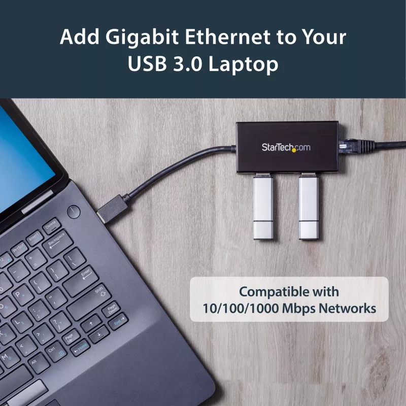 StarTech.com 3-pordiline kaasaskantav USB 3.0 jaotur ja Gigabit Ethernet - alumiiniumist sisseehitatud kaabliga
