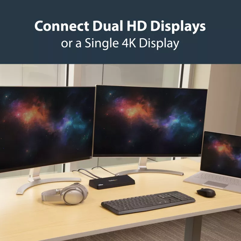 StarTech.com USB 3.0 dokkimisjaam kahe monitoriga, HDMI ja 4K DisplayPort - USB 3.0 kuni 4x USB-A, Ethernet, HDMI ja DP - USB Type A universaalne sülearvuti dokkimisjaam Macile ja Windowsile