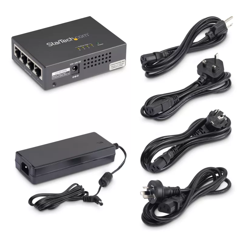 StarTech.com 4-Port Gigabit Midspan - PoE+ injektor - 802.3at/af