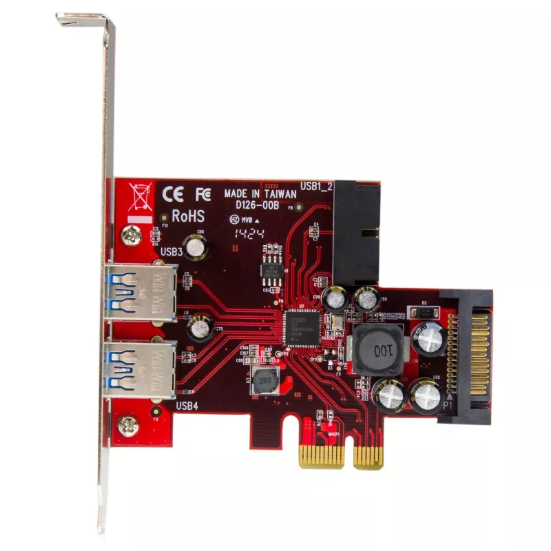 StarTech.com 4-pordiline PCI Express USB 3.0 kaart – 2 välist ja 2 sisemist – SATA toide – UASP tugi – 2x sisemist (IDC) emaplaadistiilis päist