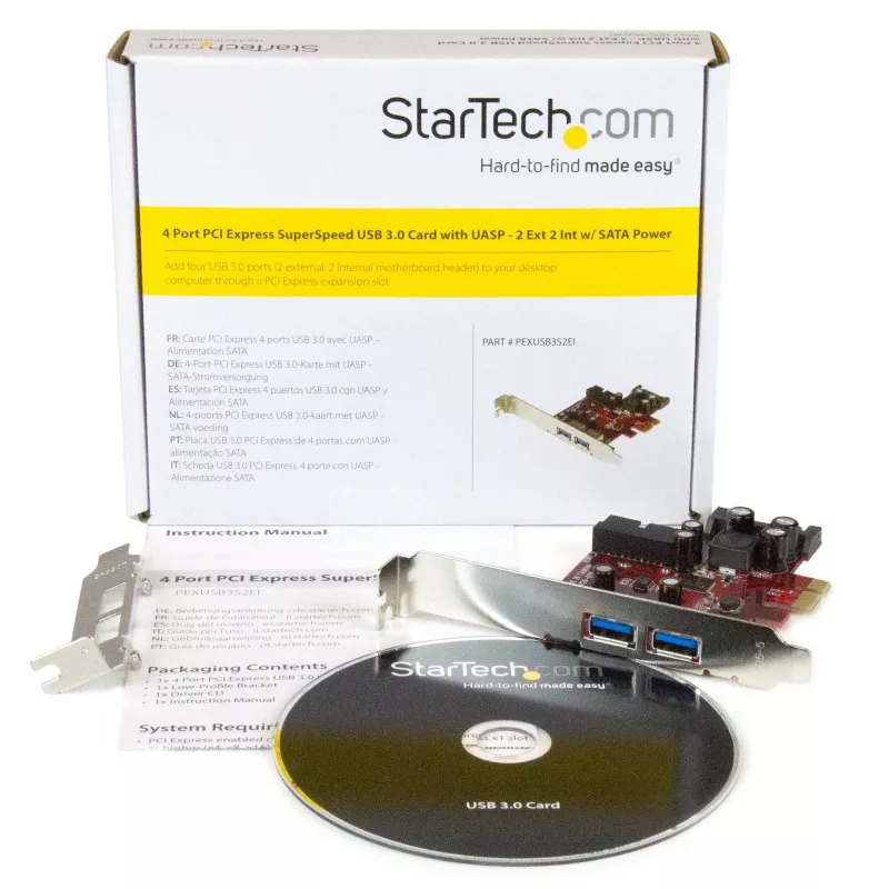 StarTech.com 4-pordiline PCI Express USB 3.0 kaart – 2 välist ja 2 sisemist – SATA toide – UASP tugi – 2x sisemist (IDC) emaplaadistiilis päist