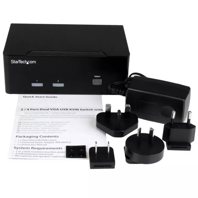 StarTech.com 2-pordine KVM-lüliti kahe VGA-ga - USB 2.0, 1920 x 1200 pikslit, Full HD, 18 W, Must