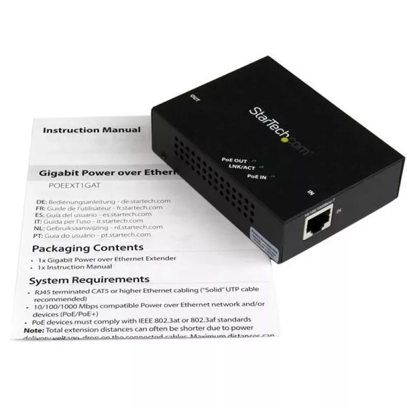 StarTech.com 1-pordine Gigabit PoE+ pikendaja - 802.3at ja 802.3af - 100 m (330 jalga)