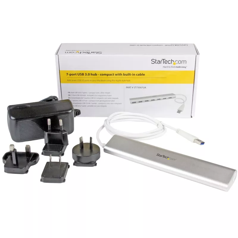 StarTech.com 7-pordiline USB-jaotur, USB A kuni 7x USB-A porti, USB 5 Gbit/s, tugev disain, siini- või toitega, kaasaskantav sülearvuti USB 3.0 jaoturi laiendus toiteplokiga