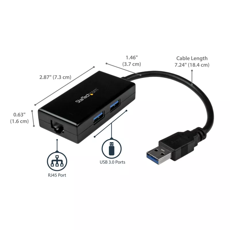 StarTech.com USB–Etherneti adapter, USB 3.0 – 10/100/1000 Gigabit Ethernet LAN-muundur sülearvutitele, 11,8 tolli / 30 cm ühendatud kaabel, USB–RJ45 adapter, võrguadapter, USB-võrguadapter