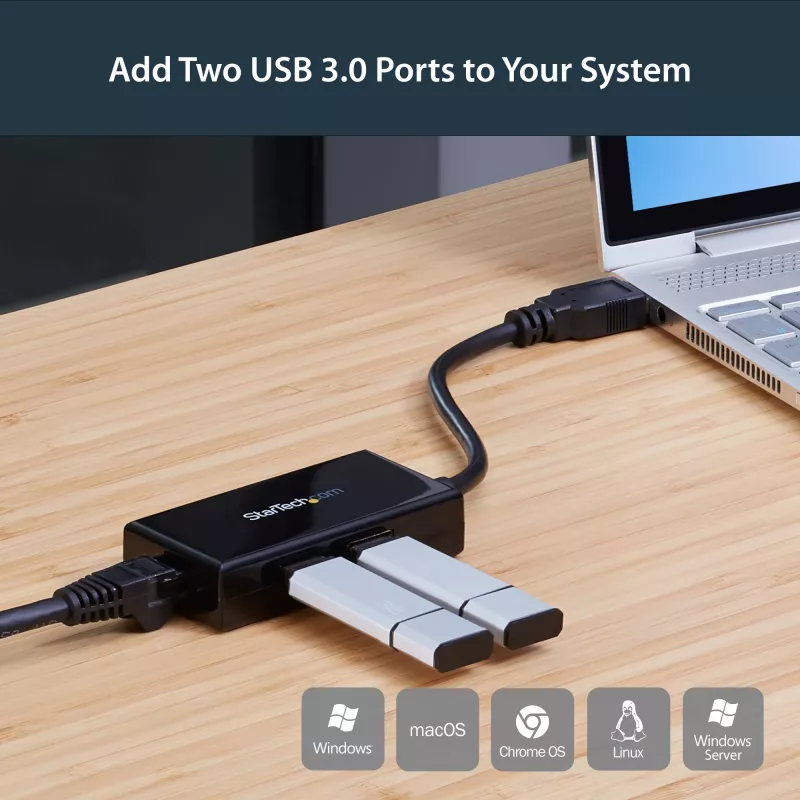 StarTech.com USB–Etherneti adapter, USB 3.0 – 10/100/1000 Gigabit Ethernet LAN-muundur sülearvutitele, 11,8 tolli / 30 cm ühendatud kaabel, USB–RJ45 adapter, võrguadapter, USB-võrguadapter
