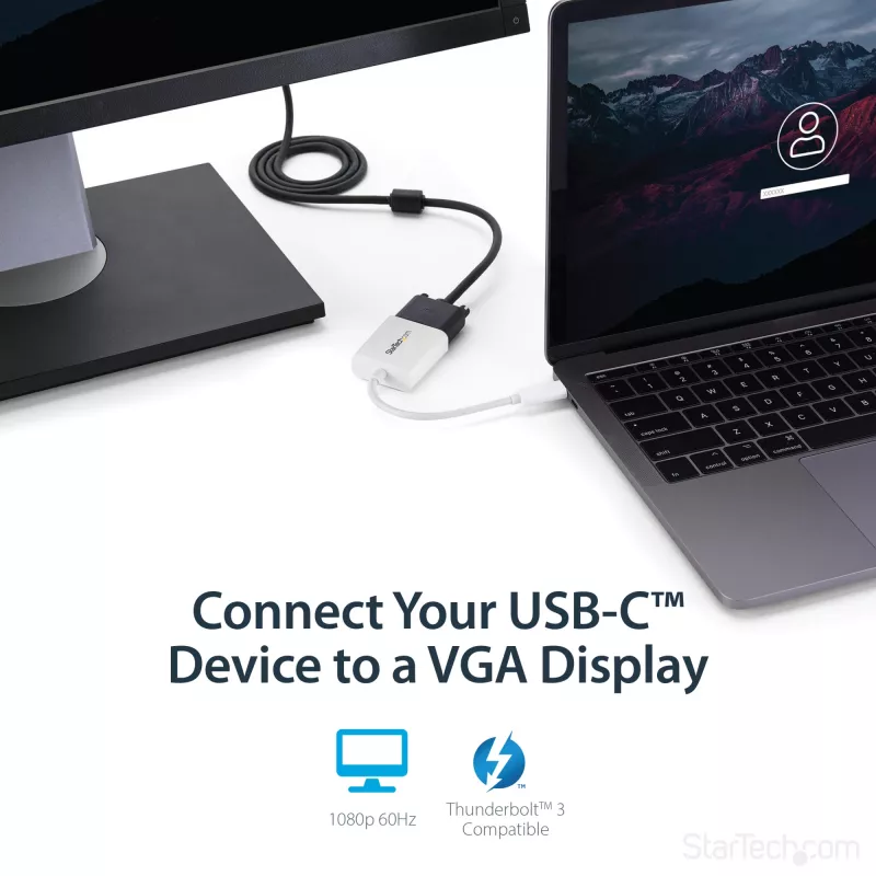 StarTech.com USB-C–VGA-adapter – valge, 3.2 Gen 1 (3.1 Gen 1), USB USB-C, VGA (D-Sub) väljund, 1920 × 1200 pikslit