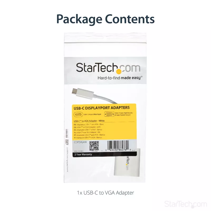 StarTech.com USB-C–VGA-adapter – valge, 3.2 Gen 1 (3.1 Gen 1), USB USB-C, VGA (D-Sub) väljund, 1920 × 1200 pikslit