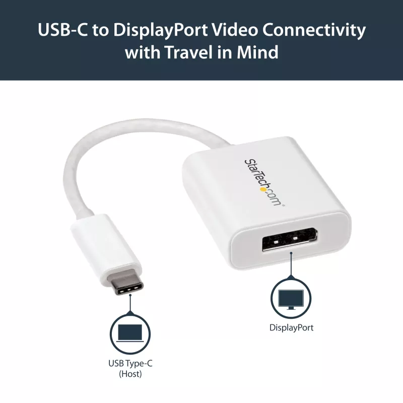 StarTech.com USB-C–DisplayPort-adapter – 4K 60 Hz/8K 30 Hz – USB USB-C–DP 1.4 HBR2 adapteri dongel – kompaktne USB-C (DP Alt Mode) monitori videomuundur – Thunderbolt 3 ühilduv – valge