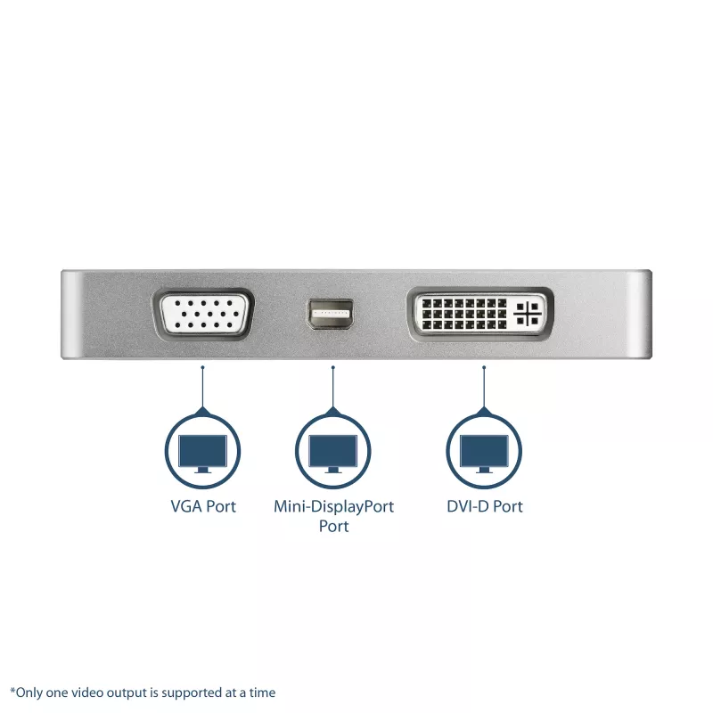 StarTech.com USB-C mitme pordiga videoadapter HDMI, VGA, Mini DisplayPorti või DVI-ga – USB USB-C monitoriadapter HDMI 1.4-le või mDP 1.2-le (4K) – VGA või DVI (1080p) – hõbedane alumiinium