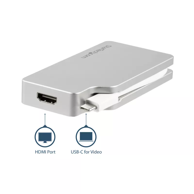 StarTech.com USB-C mitme pordiga videoadapter HDMI, VGA, Mini DisplayPorti või DVI-ga – USB USB-C monitoriadapter HDMI 1.4-le või mDP 1.2-le (4K) – VGA või DVI (1080p) – hõbedane alumiinium