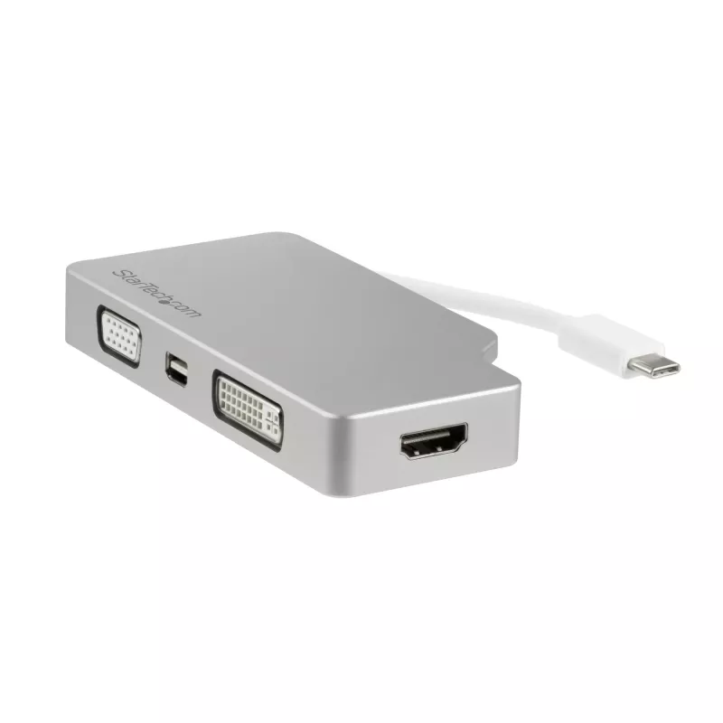 StarTech.com USB-C mitme pordiga videoadapter HDMI, VGA, Mini DisplayPorti või DVI-ga – USB USB-C monitoriadapter HDMI 1.4-le või mDP 1.2-le (4K) – VGA või DVI (1080p) – hõbedane alumiinium