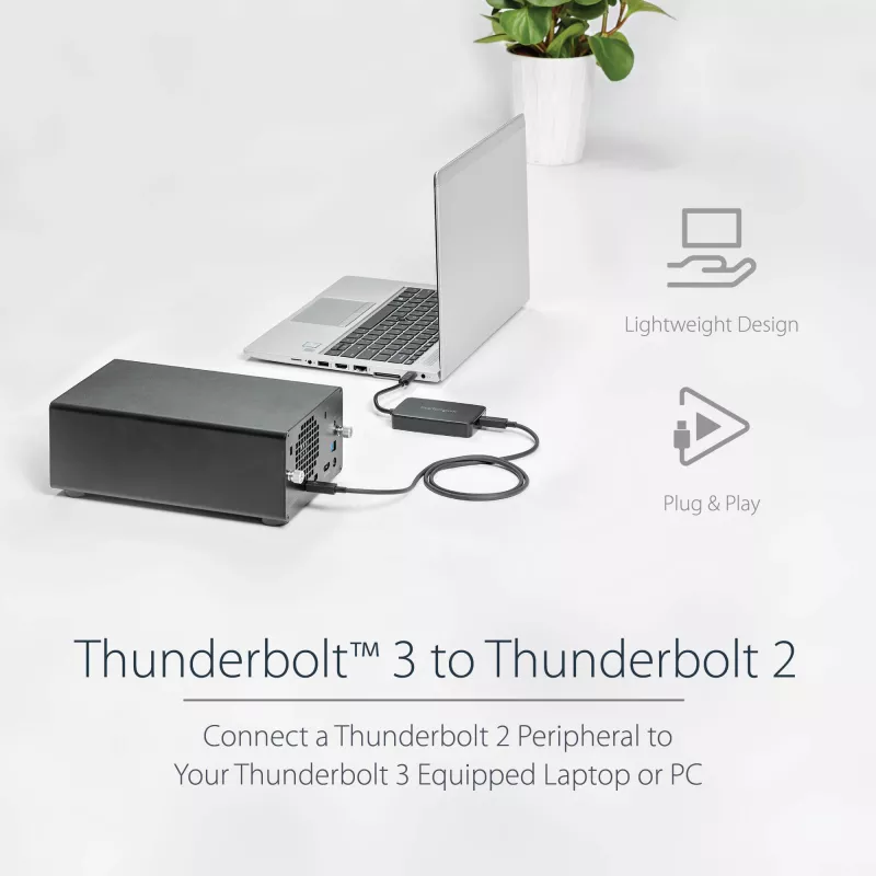 StarTech.com Thunderbolt 3 Thunderbolt 2-le adapter – TB3 sülearvuti TB2 ekraanide ja seadmete jaoks – Thunderbolt 2 20 Gbps või Thunderbolt 1 10 Gbps muundur – Thunderbolt 3 sertifitseeritud – Windows/Mac