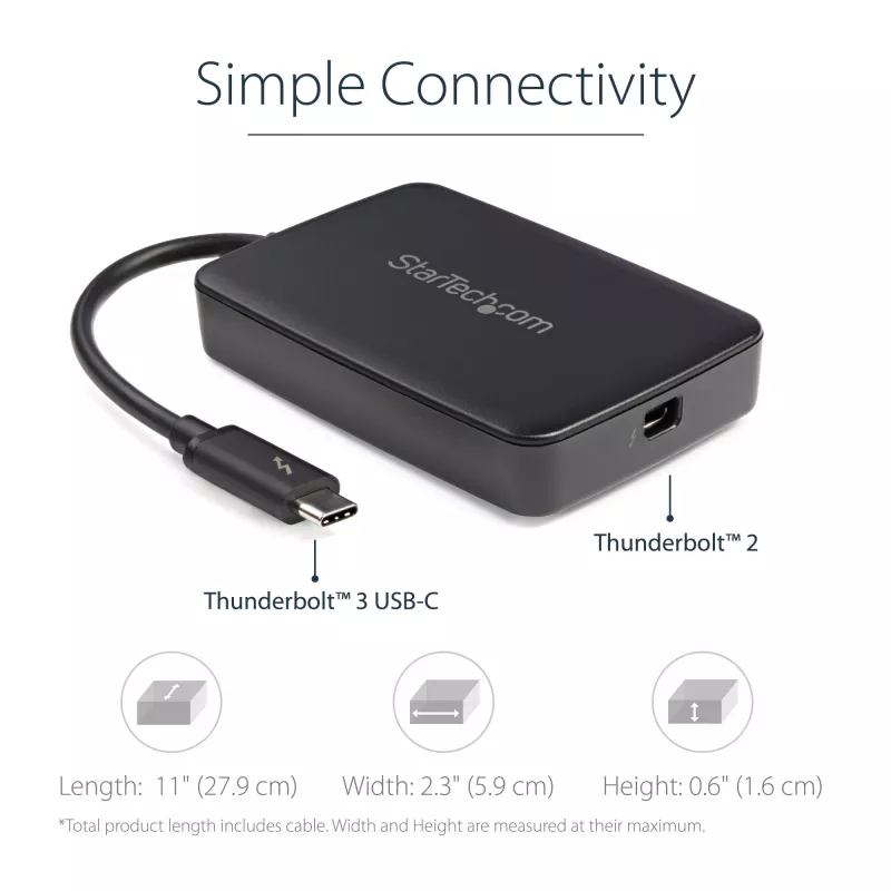 StarTech.com Thunderbolt 3 Thunderbolt 2-le adapter – TB3 sülearvuti TB2 ekraanide ja seadmete jaoks – Thunderbolt 2 20 Gbps või Thunderbolt 1 10 Gbps muundur – Thunderbolt 3 sertifitseeritud – Windows/Mac