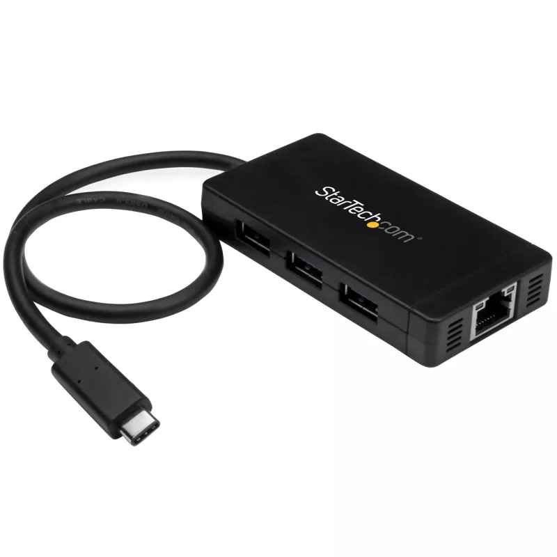 StarTech.com 3-pordiline USB 3.0 jaotur ja Gigabit Ethernet - USB-C - sisaldab toiteadapterit~3-pordiline USB-C jaotur koos Gigabit Ethernetiga - USB-C kuni 3x USB-A - USB 3.0 (5 Gbit/s) - sisaldab toiteadapterit