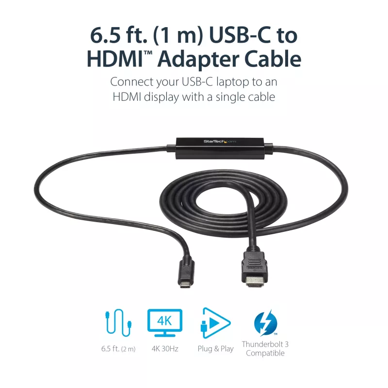 StarTech.com 3 jala (1 m) USB-C–HDMI-kaabel – 4K 30 Hz USB USB-C–HDMI-videokuvari muundur – USB-C DP-alt-režiimi HDMI-kuvari adapterjuhe – Thunderbolti ühilduv