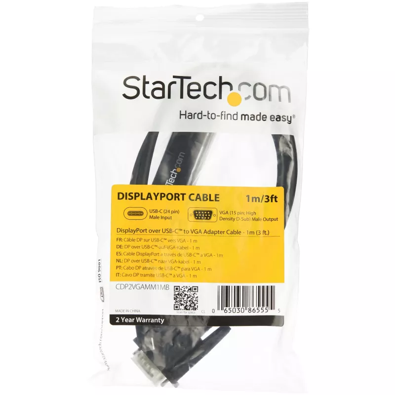 StarTech.com 3ft/1m USB-C–VGA kaabel – 1920x1200/1080p USB USB-C–VGA videoaktiivadapteri kaabel – Thunderbolt 3 ühilduv – sülearvuti VGA-kuvari/projektoriga – DP Alt Mode HBR2