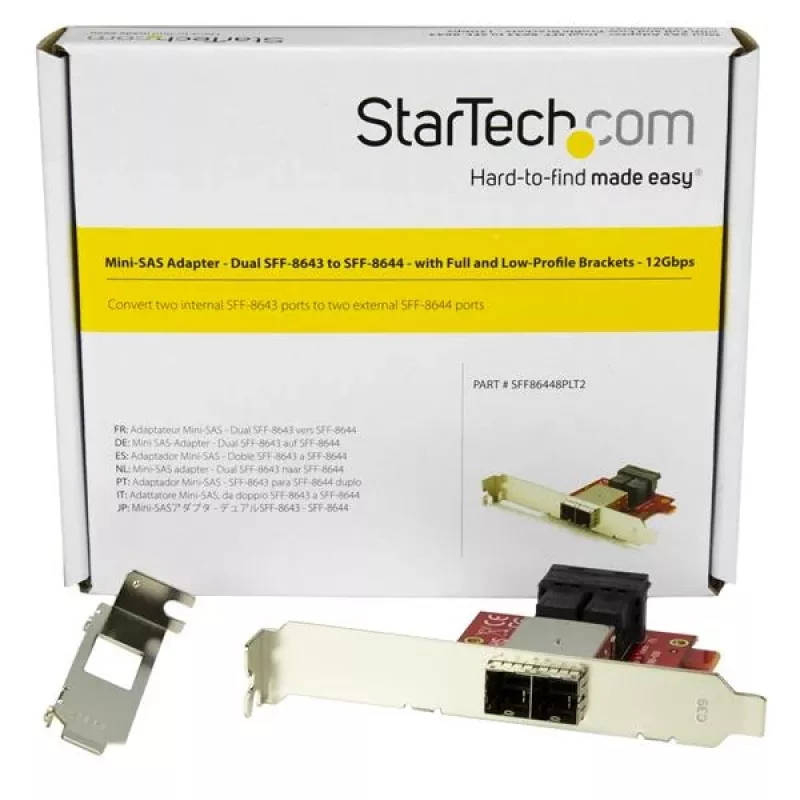 StarTech.com Mini-SAS-adapter – Kahekordne SFF-8643 SFF-8644-le – täis- ja madalprofiiliga kronsteinidega – 12 Gbps