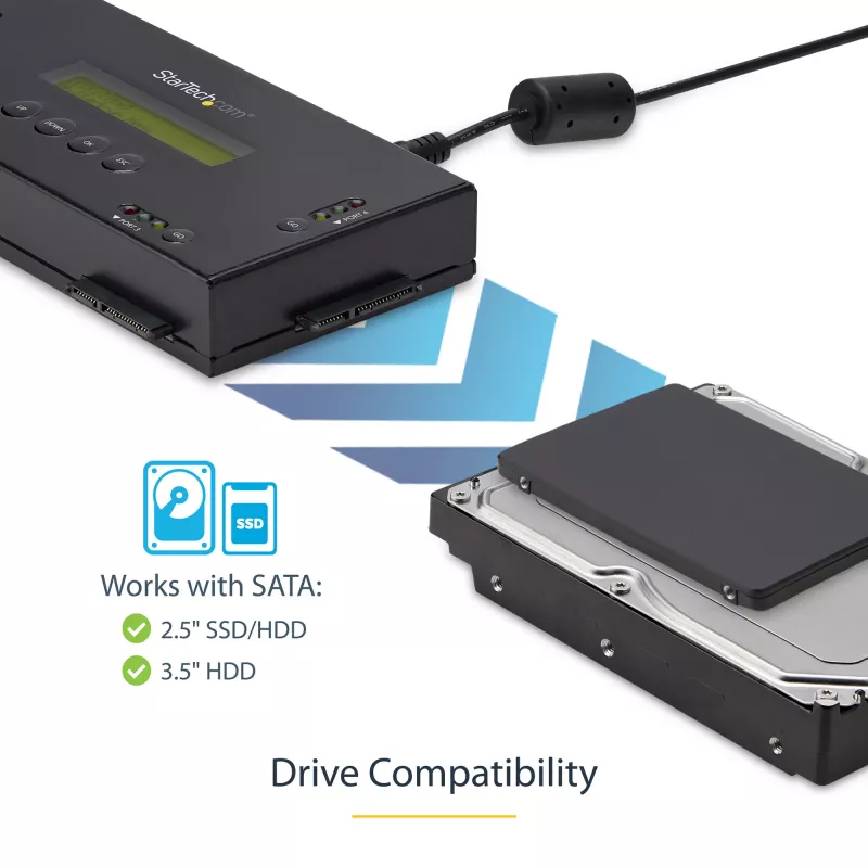StarTech.com 4 pesaga SSD/HDD kõvakettakustutaja – 2,5-tolline ja 3,5-tolline SATA – hostivaba eraldiseisev turvaline kustutusväline kettaandmekustutaja – 9 kustutusrežiimi – RS232 printeriport – NIST/DOD ja TAA nõuetele vastav