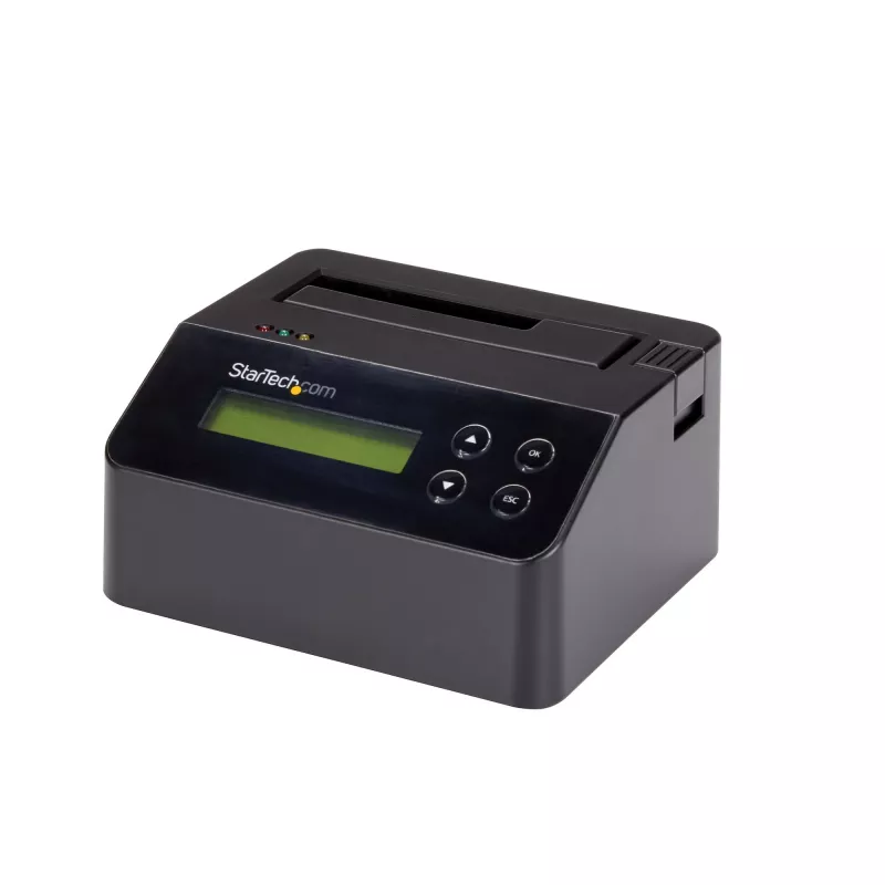 StarTech.com Single Bay Hard Drive Eraser, eraldiseisev HDD/SSD puhastaja, 4Kn, USB 3.0 to SATA III (6 Gbps), 9 kustutusrežiimi, LCD-ekraan, turvalise kustutamisega kõvaketta puhastusdokk, DB-9 printeriport, TAA-le vastav
