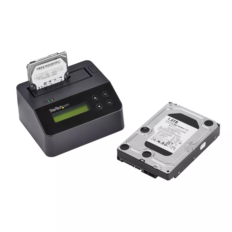 StarTech.com Single Bay Hard Drive Eraser, eraldiseisev HDD/SSD puhastaja, 4Kn, USB 3.0 to SATA III (6 Gbps), 9 kustutusrežiimi, LCD-ekraan, turvalise kustutamisega kõvaketta puhastusdokk, DB-9 printeriport, TAA-le vastav