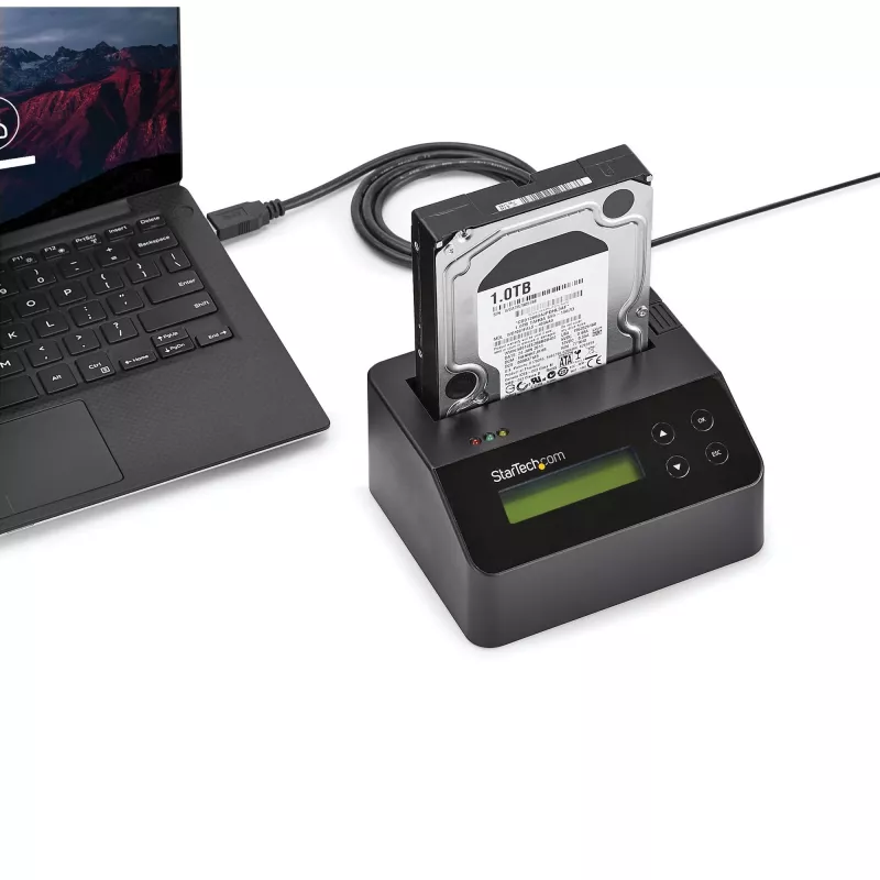 StarTech.com Single Bay Hard Drive Eraser, eraldiseisev HDD/SSD puhastaja, 4Kn, USB 3.0 to SATA III (6 Gbps), 9 kustutusrežiimi, LCD-ekraan, turvalise kustutamisega kõvaketta puhastusdokk, DB-9 printeriport, TAA-le vastav