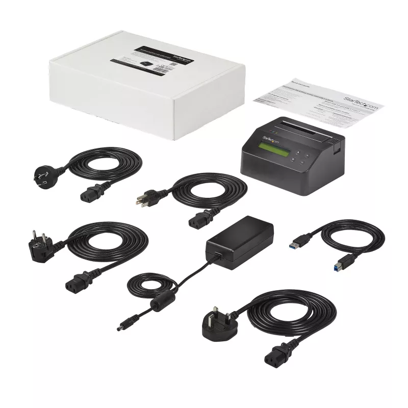 StarTech.com Single Bay Hard Drive Eraser, eraldiseisev HDD/SSD puhastaja, 4Kn, USB 3.0 to SATA III (6 Gbps), 9 kustutusrežiimi, LCD-ekraan, turvalise kustutamisega kõvaketta puhastusdokk, DB-9 printeriport, TAA-le vastav