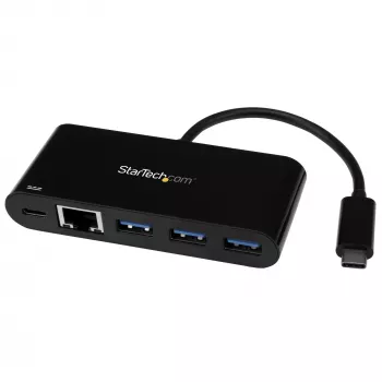 StarTech.com 3-pordiline USB-C-jaotur Gigabit Etherneti ja 60 W läbiva toiteedastusega sülearvuti laadimiseks – USB-C kuni 3x USB-A (USB 3.0 SuperSpeed 5 Gbps) – USB 3.1/3.2 Gen 1 USB-C adapterjaotur