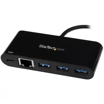 StarTech.com 3-pordiline USB-C-jaotur Gigabit Etherneti ja 60 W läbiva toiteedastusega sülearvuti laadimiseks – USB-C kuni 3x USB-A (USB 3.0 SuperSpeed 5 Gbps) – USB 3.1/3.2 Gen 1 USB-C adapterjaotur