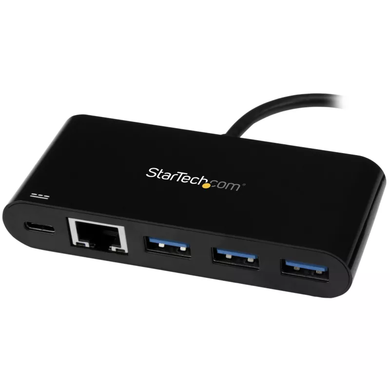 StarTech.com 3-pordiline USB-C-jaotur Gigabit Etherneti ja 60 W läbiva toiteedastusega sülearvuti laadimiseks – USB-C kuni 3x USB-A (USB 3.0 SuperSpeed 5 Gbps) – USB 3.1/3.2 Gen 1 USB-C adapterjaotur