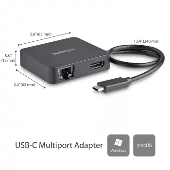 StarTech.com USB-C-multipordiadapter – kaasaskantav USB-C minidokk 4K HDMI-videoga – Gigabit Ethernet, USB 3.0 jaotur (1x USB-A, 1x USB-C) – USB USB-C-multipordiadapter – Thunderbolt 3-ga ühilduv