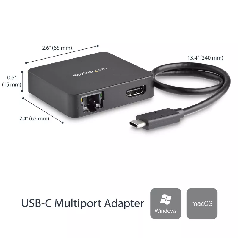 StarTech.com USB-C-multipordiadapter – kaasaskantav USB-C minidokk 4K HDMI-videoga – Gigabit Ethernet, USB 3.0 jaotur (1x USB-A, 1x USB-C) – USB USB-C-multipordiadapter – Thunderbolt 3-ga ühilduv