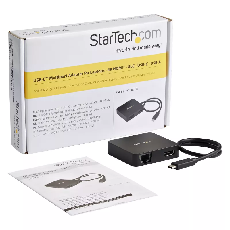 StarTech.com USB-C-multipordiadapter – kaasaskantav USB-C minidokk 4K HDMI-videoga – Gigabit Ethernet, USB 3.0 jaotur (1x USB-A, 1x USB-C) – USB USB-C-multipordiadapter – Thunderbolt 3-ga ühilduv