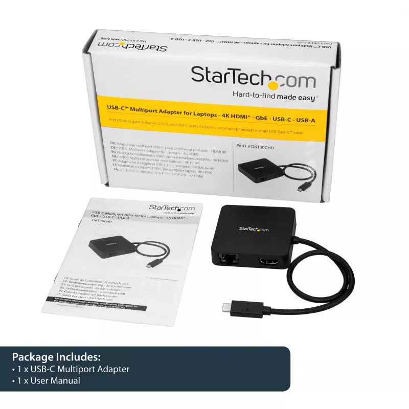 StarTech.com USB-C-multipordiadapter – kaasaskantav USB-C minidokk 4K HDMI-videoga – Gigabit Ethernet, USB 3.0 jaotur (1x USB-A, 1x USB-C) – USB USB-C-multipordiadapter – Thunderbolt 3-ga ühilduv