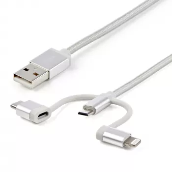 StarTech.com 1 m (3 jalga) USB mitmeotstarbeline laadimiskaabel – USB–Micro-USB või USB-C või Lightning iPhone'ile / iPadile / iPodile / Androidile – Apple MFi sertifitseeritud – 3-in-1 USB laadija – punutud